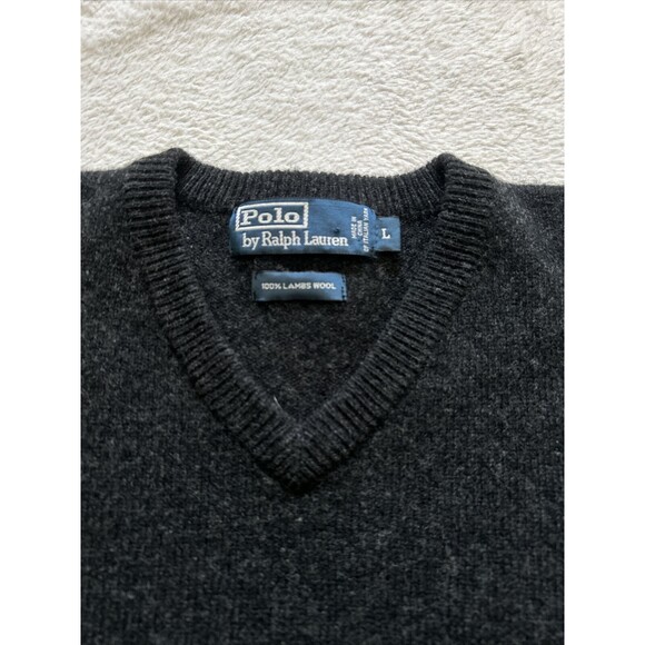 Polo Ralph Lauren 100% Lambs Wool Italian Yarn Sweater Pullover Gray Size Large - Picture 3 of 7